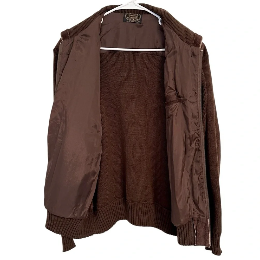 R.O.C Vintage Suede Leather Sweater Bomber Jacket Coat Brown Western XL